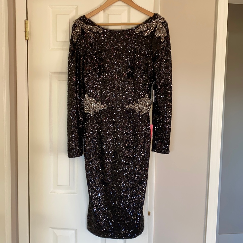 David Mister Black Sequins Cocktail Dress